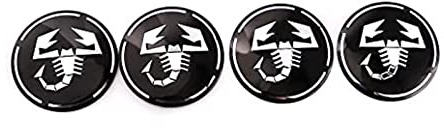 4 coprimozzi per ruota, emblema per Fiat Abarth, in lega di alluminio (nero e bianco)