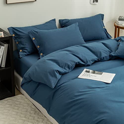 GETIYA Dunkelblau Bettwäsche 135x200 Baumwolle Bettwäsche Blau Unifarben Bettbezug Zweiteilig Herren Damen Bettwäsche mit Reißverschluss und 1 Knöpfen Kissenbezug 80x80