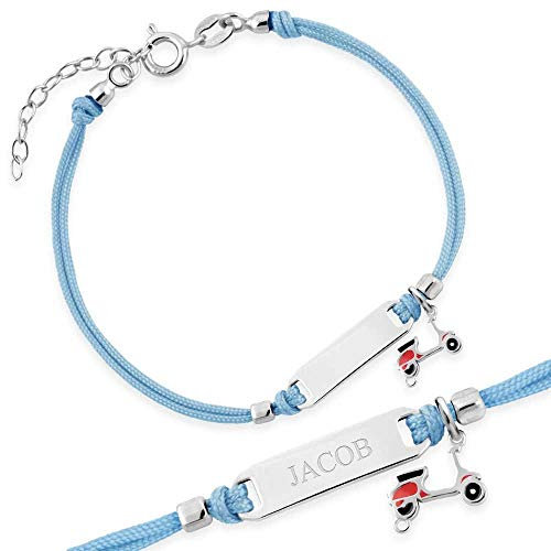 Maverton Bracelet Cordon personnalisé en Argent 925 - Bracelet Enfant + écrin avec Message gravé - Bracelet Cordon Bleu avec prénom - Bijou bébé - Premier Anniversaire garçon - baptême