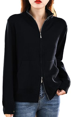 Pull en Laine pour Femme Cardigan À Double Fermeture Éclair Fashion Tops Tricotés Décontractés