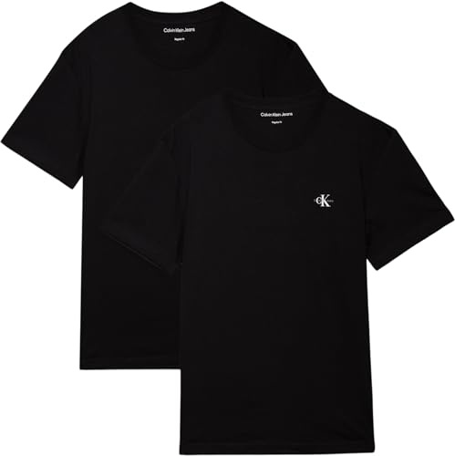 Calvin Klein Herren 2er Pack T-Shirts Kurzarm Monologo aus Baumwolle, Schwarz (Ck Black/Ck Black), XS