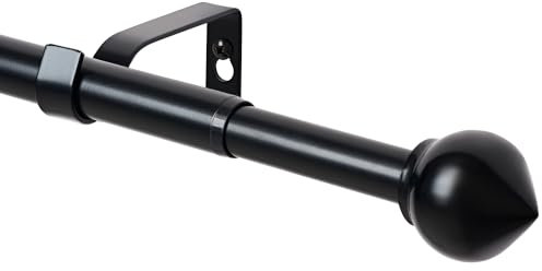 WL.Rocaille Schwarze Gardinenstange mit Zwiebelkopf, verstellbare Vorhangschiene, 76 bis 310 cm, ausziehbar, Metall, einziehbar, 76 cm bis 310 cm, für Wohnzimmer, Küche, Zimmer, Schlafzimmer und