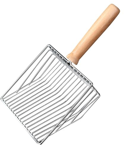 UQMIQURA Paletta per Lettiera Gatto, Paletta Lettiera Gatto Metallo con Manico in Legno, Distanza dei Fori 7 mm, Facile da Pulire, Pala per Gatti, Accessori per Gatti
