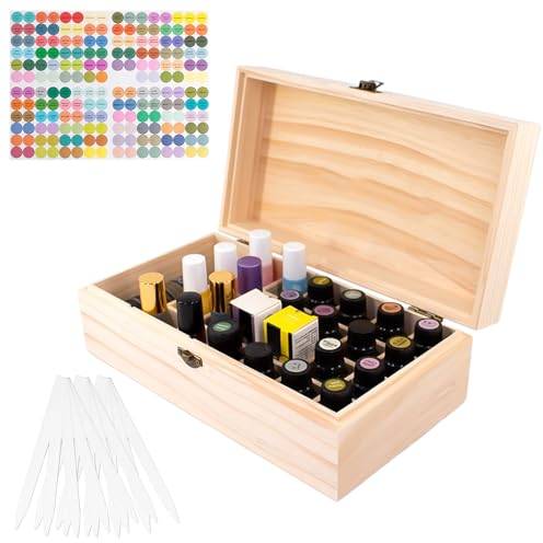 LEKEFETO Ätherische Öle Holzbox Ätherische Aufbewahrungsbox 36 Löcher Aufbewahrungsbehälter für ätherische Öle aus Holz Multifunktions Geschenk Aufbewahrungsbox für Öle Nagellack Duftöle Ätherische