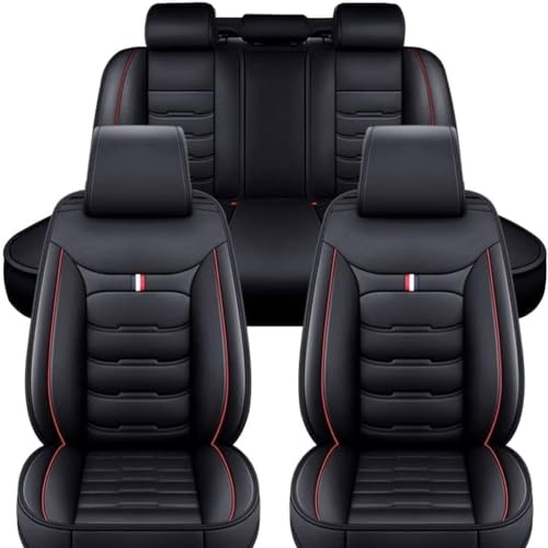 RWRAPS Autositzbezüge Leder Sitzbezüge Auto für Mi-NI Cooper R56 for One Cooper S, Schonbezüge Vordersitze und Rückbank Sitzschoner Komplettset Sitzauflagen Zubehör,E/Black-red