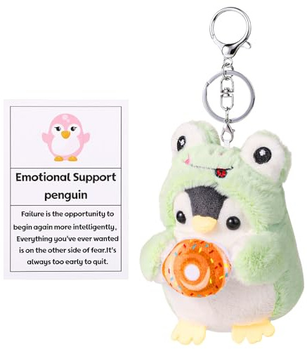 lasuroa Pingouin Positif, 12cm Kawaii Peluche Pendentif Pingouin Porte-Clés avec Carte Positive Pingouin de Soutien Émotionnel Cadeau de Réconfort pour Garçons Filles Amis Sac à Dos Décoration