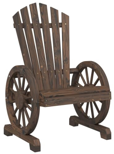 vidaXL Adirondack Gartenstuhl, Gartensessel mit Wagenräder-Design, Stuhl für Garten Terrasse Balkon, Sessel Gartenmöbel, Landhausstil, Massivholz Tanne
