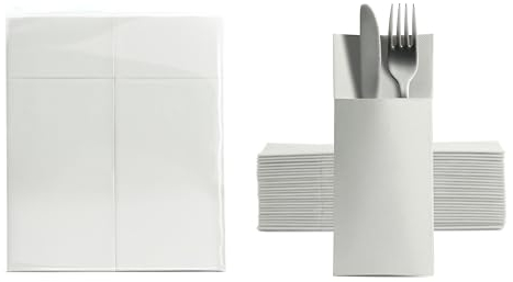 Aroba 100 Soft Point Besteckservietten weiches Material, Volumen & Struktur | fertig gefaltete Servietten mit Schlitz | 32x38 cm 1/8 Falz Bestecktasche |Gute Qualität Weiß