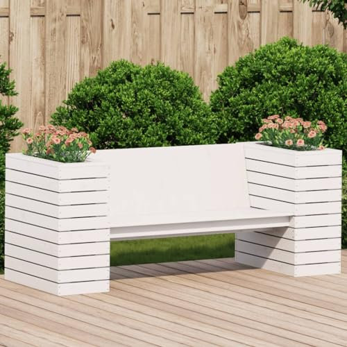LAPOOH Panchina con Fioriera Bianca 167,5x60x65 cm Legno Massello Pino,Panchina con Fioriera,Panchina da Giardino,Panchina da Esterno(SPU:832544)