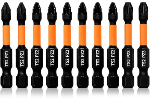 Hilpaty Set di 10 Inserti Avvitatore Pozidriv PZ1*2 PZ2*6 PZ3*2, Bit di Cacciavite Magnetico Impulsi, Lunghezza 50mm e Codolo Esagonale 1/4