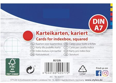 1000 Karteikarten / DIN A7 / weiss / kariert