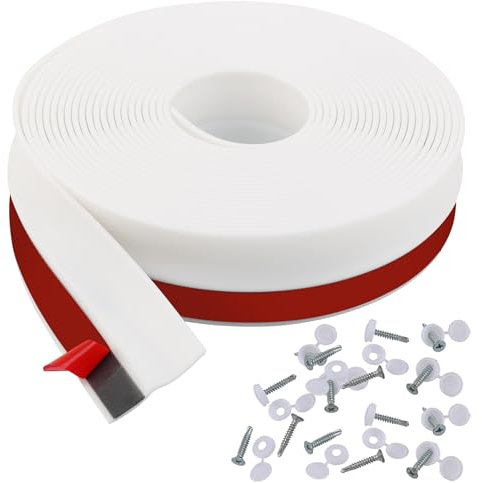 Taaizau 10m Universal Garage Door Top and Sides Seal Strip, Waterproof Self Adhesive Professional Sealing Includes 40pcs Screws, White