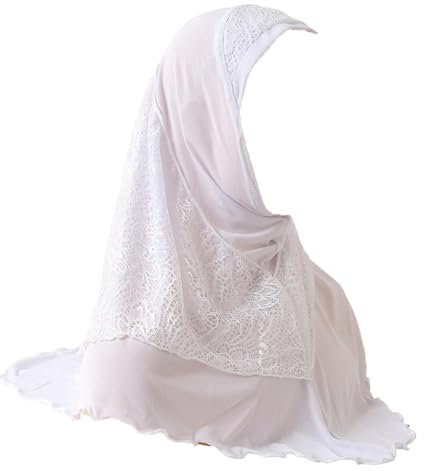 Muslimischer Amira Hijab Für Damen Mittlerer Größe Mit Spitze Zum Anziehen Islamischer Schal Kopfwickel Gebetsschals Damen Kopfbedeckung white