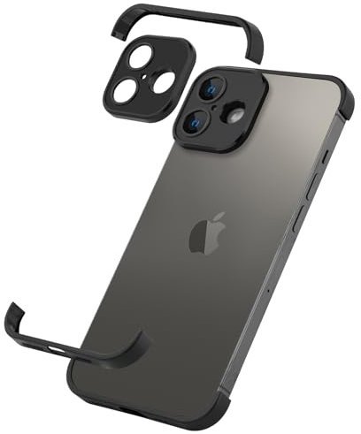 aidvaia Metal Frameless Phone Case Compatible with iPhone 16, Minimalist Yet Protective Bumper Shell with Camera Lens Protector, Black Metal
