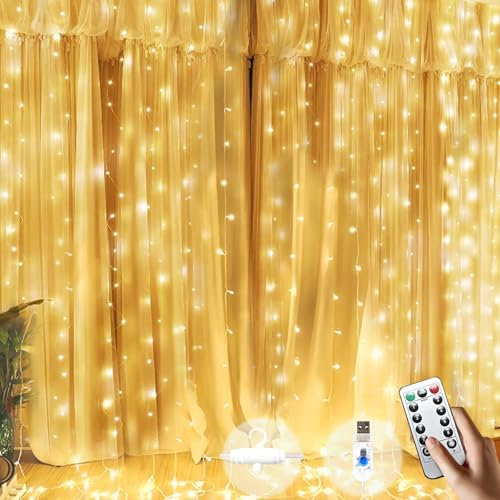 LOVEXIU LED Lichtervorhang 2x2m, 200 LED Lichterketten Vorhang USB Mit 10 Haken - Für Innen Und Außen Deko, Partydekoration, Terrasse