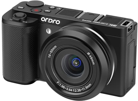 ORDRO Fotocamera digitale G930 Mirrorless Vlog Camera 64MP con lenti F/1.96 – 3.64 da 16 – 80 mm, touch screen da 3,2, 4 K 30 fps e video FHD 60, messa a fuoco automatica, scheda da 64 GB (nero)