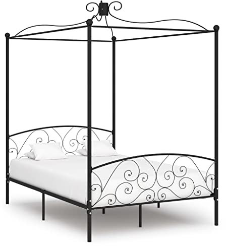 LAPOOH Himmelbett-Gestell Schwarz Metall 140 x 200 cm, Bett, Bed Frame, Familienbett, Bettrahmen, Bett Gestell, Bett Rahmengestell, Schlafzimmer Bett - 284477