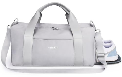 25L Sac De Sport Homme,Sac De Voyage Homme,avec Compartiment À Chaussures Et Poche Imperméable,pour Les Voyages, La Danse, Sportives Sac D'entraînement (Gris,19 Pouces Taille Moyenne)