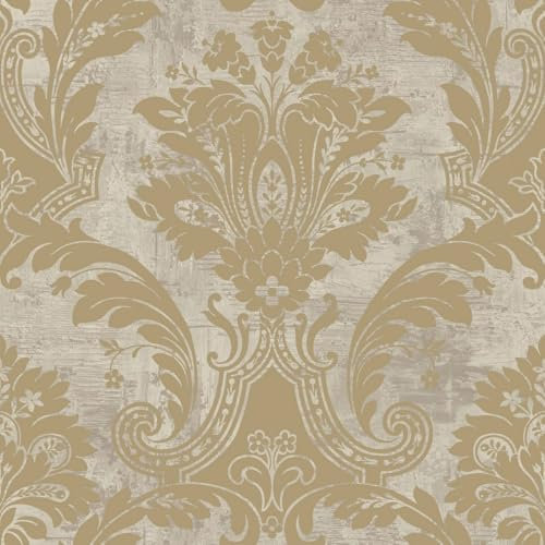 Belgravia Decor Plaster Damask Gold Cream Grey Wallpaper 2316