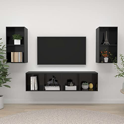LXYZWRW Furniture Select Meuble TV mural en bois 4 pièces Noir brillant