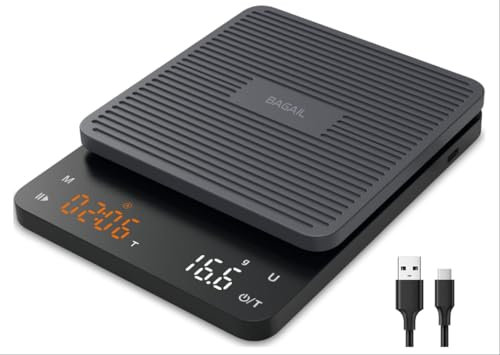 Gaethra Digitale Kaffeewaage mit Timer 2kg/0,1g Hohe Präzision, Espresso Waage mit 6 Maßeinheiten, USB-C Wiederaufladbar, Automatischer Tarierung, Mini Waage für Pour Over & Barist