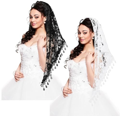 Ptwola Dreieck Spitze Stola Umhang Spitzenschal Umhang Schal mit Quasten Mesh Schals Stola Damen Schals für Hochzeit Abend Party Braut Abendkleider
