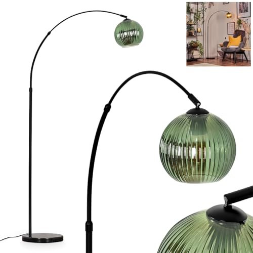 HOFSTEIN Stehleuchte Koyoto, Stehlampe aus Metall/Riffelglas in Schwarz/Grün mit Marmorfuß, verstellbare Leuchte im Retro-Design (Schirm Ø 20 cm), Fußschalter, E27, Wohnzimmer, Schlafzimmer, Flur