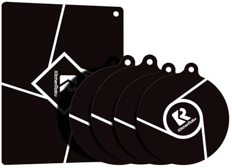 5 Stück Induktionsmatte | Silikon-Induktionskochfeld Schutzmatte | Herdabdeckplatte | 230°C (450°F) hitzebeständig | Verhindert Topfrutschen & Kratzer (Schwarz | 2x20cm+2x24cm+1x26x35cm)