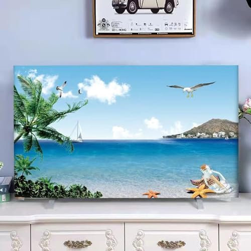 KenLung 30-85 Inch TV Dust Cover,Home TV Screen Protectors For Hanging Table Type Flat Curved Screen Display Protection,Painting Patterns Design TV Decoration Supplies(1,75in)