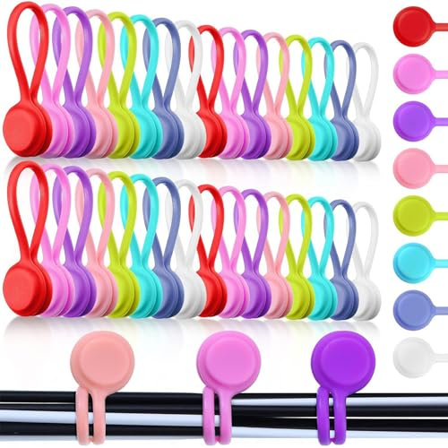 10-Pack Magnetic Cable Ties – Silicone Cable Ties Snap-On Cord Organizers for Cables, Bookmark, Whiteboard & Fridge – Strong, Flexible Magnetic Ties Bundling Clips