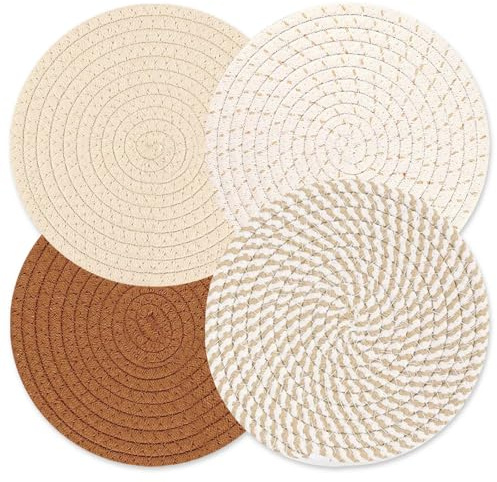 Fyearfly Cotton Rope Placemats Set of 4, 18cm, Heat Resistant, Modern Style, Home Dining