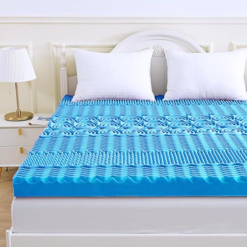 Memory Foam Mattress Topper Double Bed 6cm Thick, Blue – Egg Crate | 7 Zone Pressure Relief Orthopedic (137cm x 190cm Approx)