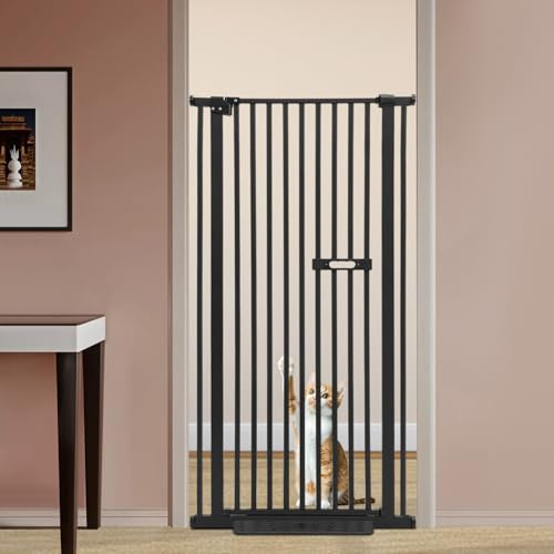 Treppenschutzgitter Ohne Bohren, Absperrgitter Kohlenstoffstahl Hundegitter/Katzengitter Verstellbare Breite Türgitter, Automatische Türschließung Schutzgitter Treppengitter (Schwarz, höhe 150cm)