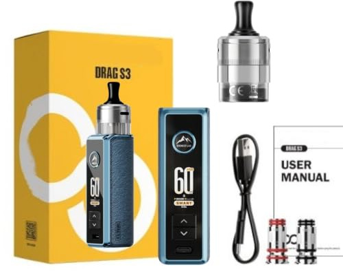 For VOOPOO Drag S3 Kit Built in 3000mAh Battery 5ml No Nicotine | 60W Pod MOD ,Side filling PnP X Cartridge, MTL, PnP X Coil,0.96 inch TFT screen