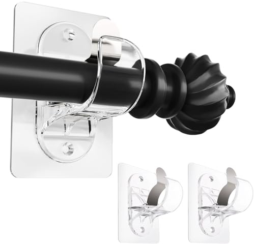 Curtain Rod Holders No Drilling, 2 Pcs Self Adhesive Curtain Hooks, Adjustable Transparent Self-Adhesive Curtain Rod Holder, Curtain Rod Brackets, No Screws Curtains Pole Holder for Bathroom, No Hole