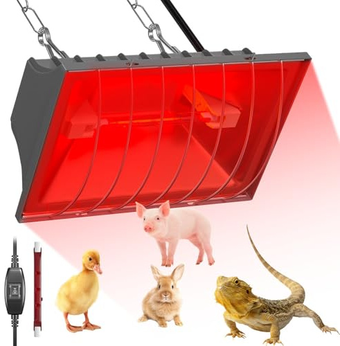 Lotvic Wärmelampe Hühner, Wärmelampe Tiere mit EU-Stecker, 175W Heizlampe Hühnerstall mit 1.8 Meter Kabel Sparschalter, Dimmbare Infrarot Lampe für Küken, Ferkel, Welpen usw