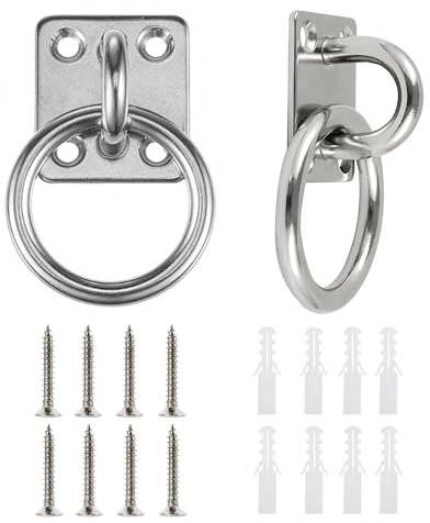 2 Stück 304 Edelstahl Augplatte mit Ring für Sonnensegel Befestigung, Anbindering mit Anschraubplatte, Korrosionsbeständig & Rostfrei, Robuster Deckenhaken Schwerlast für Außenbereich, inkl. Schrauben