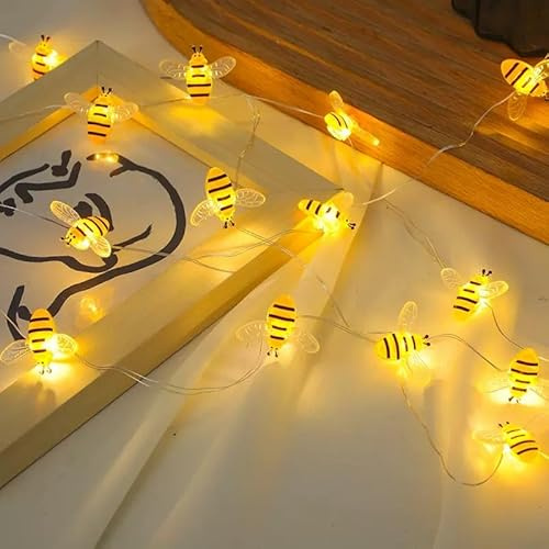 HHMTAKA Bi-lampor, dekor, 3 m/3 m, 30 LED, söt batteridriven bi-ljusslinga, gåvor för kvinnor, barn, flickor, bi, dekorativa ljusslingor för sovrum, växter, uteplats, fest, bröllop, jul