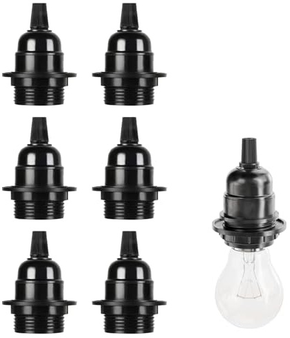Xiciki 6 Stück Lampenfassung E27, Selbstsperrende Bakelit-Lampenfassung für Tischlampe, Stehlampe und Deckenleuchte, 80x58mm, Schwarz