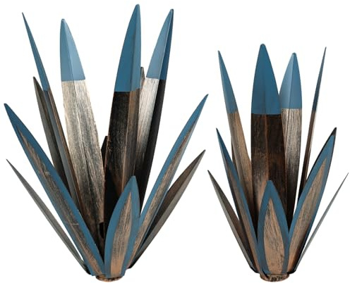 Uanqfegy Luz Solar de jardín de Agave de Metal, Arte de Patio Impermeable, 2 Piezas, Plantas de Agave de Metal, decoración al Aire Libre, decoración de césped, 16 y 13