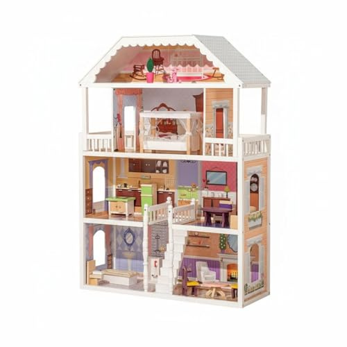 Colcolo Children Doll Playhouse Wooden Dollhouse With Multi Room Interior Included Furniture for Bedroom Kitchen Washroom Living Area Realistic Home Look Suitable for role play preschool