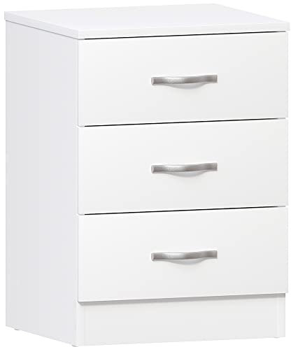 Vida Designs Large White Bedside Cabinet Chest of Drawers, 3 Drawer With Metal Handles & Runners, Unique Anti-Bowing Drawer Support, Riano Bedroom Furniture