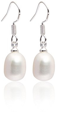 Ohrringe Ohrgehänge Sterling-Silber 925 Tropfenform Perlen Weiß 7-8 x 9-10 mm mit Haken