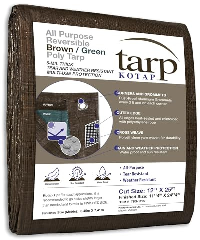 Kotap TBG-1225 - Lona de poliéster reversible (3,6 x 7,6 m), color marrón y verde