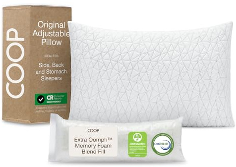 Coop Home Goods Original Adjustable Pillow, King Size Bed Pillow for Sleeping, Cross Cut Memory Foam Pillow - Medium Firm Back, Stomach and Side Sleeper Pillow, CertiPUR-US/GREENGUARD Gold