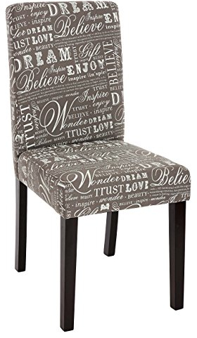 Mendler 2er-Set Esszimmerstuhl Stuhl Küchenstuhl Littau - Textil mit Schriftzug, grau, dunkle Beine