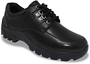 Chums Men's Leather Wide Fit Walking Shoes, Lace Up, Cushioned Insole & Grip Sole for Supportive Everyday Comfort Black