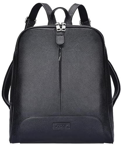 S-ZONE Damen Rucksack Echtes Leder 14 Inch Laptoptasche Casual Mode Elegant Rucksackhandtasche Schultertasche Stadtrucksack Reisetasche Tagesrucksack Schulrucksäcke für Frauen Mädchen