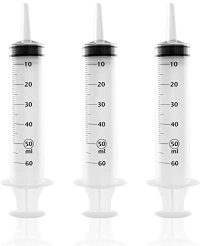3 Stück Spritzen-Set 50ml. Dosierspritze aus Plastik. Als Futterspritze, Sauspritze für Motoröl oder Bremsflüssigkeit. Für Hobby und Handwerk.