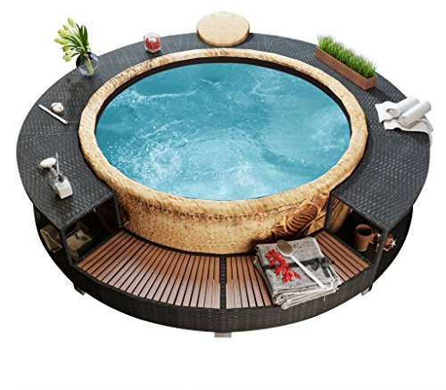 Festnight Garden Rattan Spa Outdoor,Cadre de Spa,Contour de Spa en polyrotin Noir